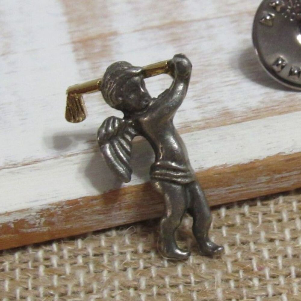 👼 Rare Vintage Ballou Winged Cherub Golfing Pin 👼